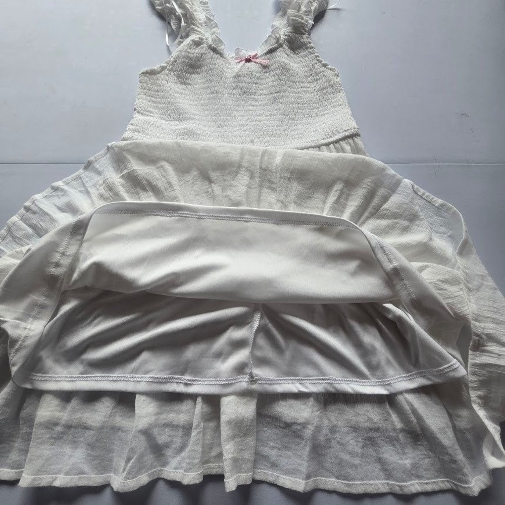 Love Tree White Mini Sun Dress Women S Smocked Ruffle Bow Cottagecore Coquette - Picture 9 of 12